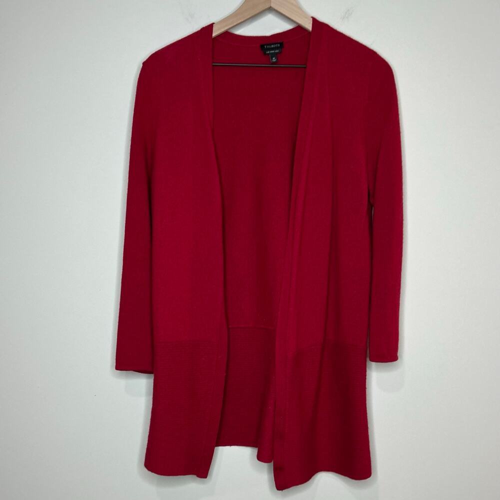 Talbots Red 100% Pure Merino Wool Open Cardigan Sweater Size M
